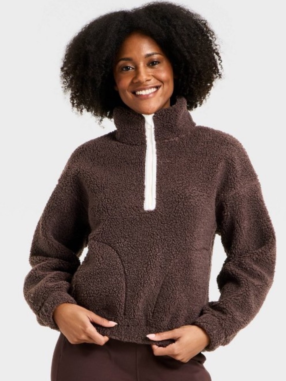 Cozy Women’s Sherpa Pullover Sweater - Chocolate Brown